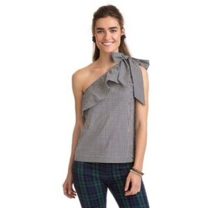 Vineyard Vines Black and White Gingham One-Shoulder Blouse women’s large